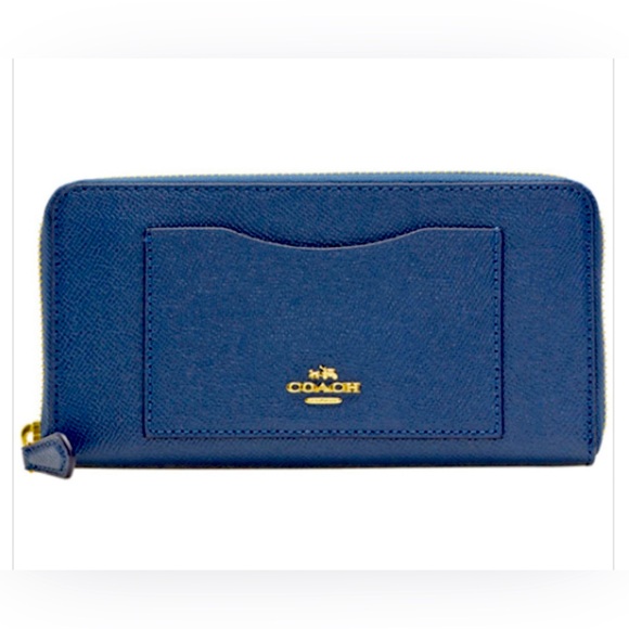 Coach Handbags - COACH Dark Blue Accordion Zip Wallet in Crossgrain Leather